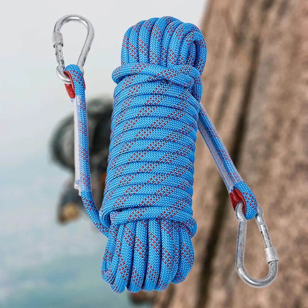10mm Outdoor Static Rapelling Rope with 2 Hooks Climbing Emergency Rope Mountaineering Rope for Fire Escape Car Rescue