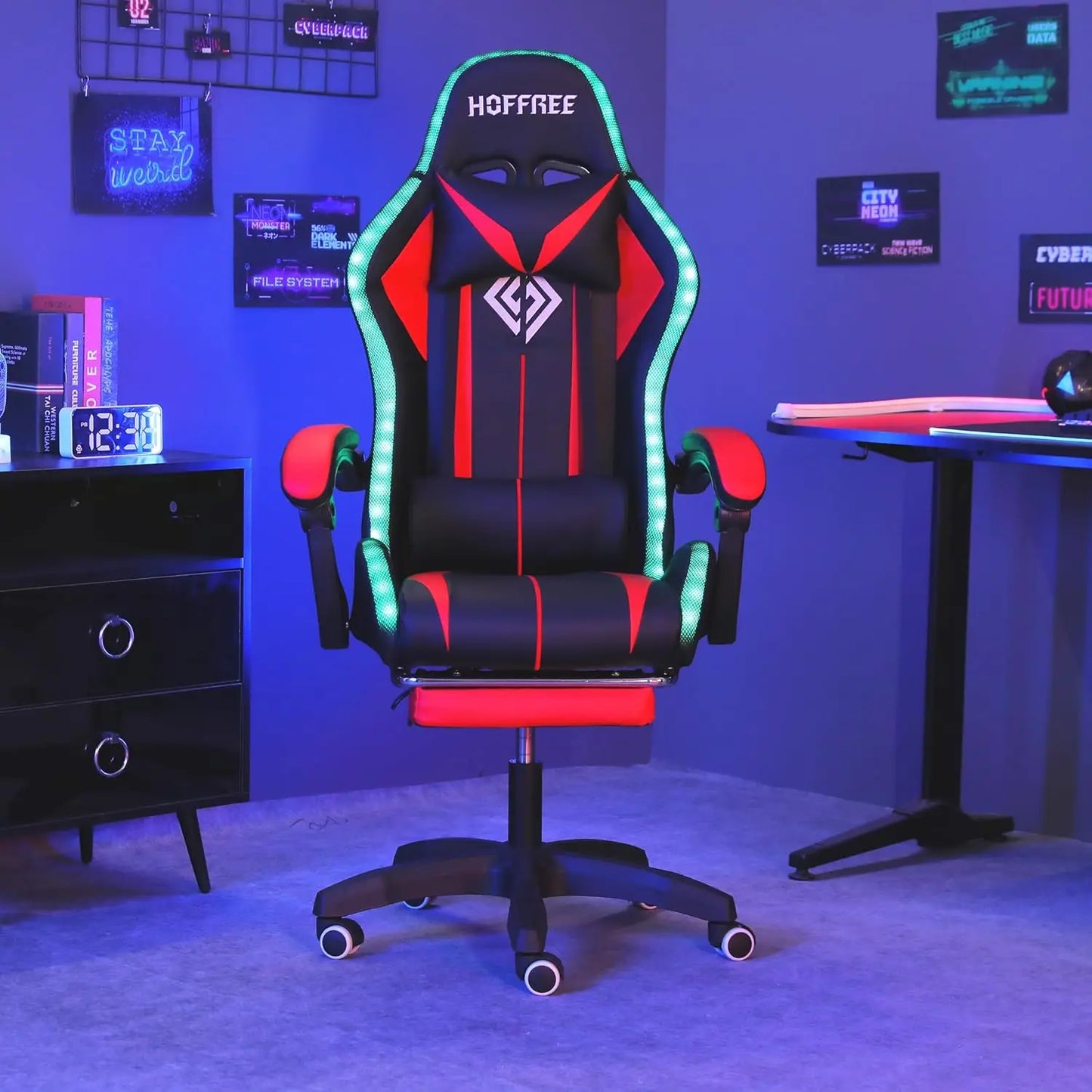 RGB Gaming Chair with Speakers Massage Computer Gaming Chair with LED Lights and Footrest High Back Video Game, Customized