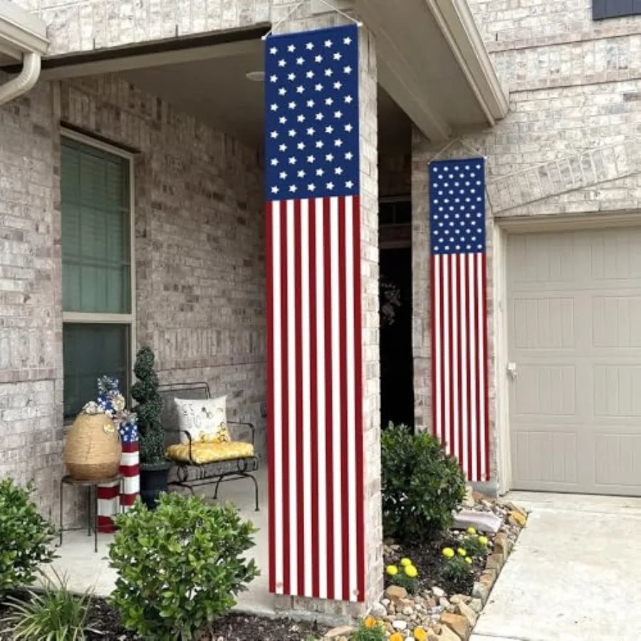 Pair 4th of July Patriotic Porch Banners, American Flag Hanging Decorations for Outdoor Indoor Use, Red White Blue Signs for Me