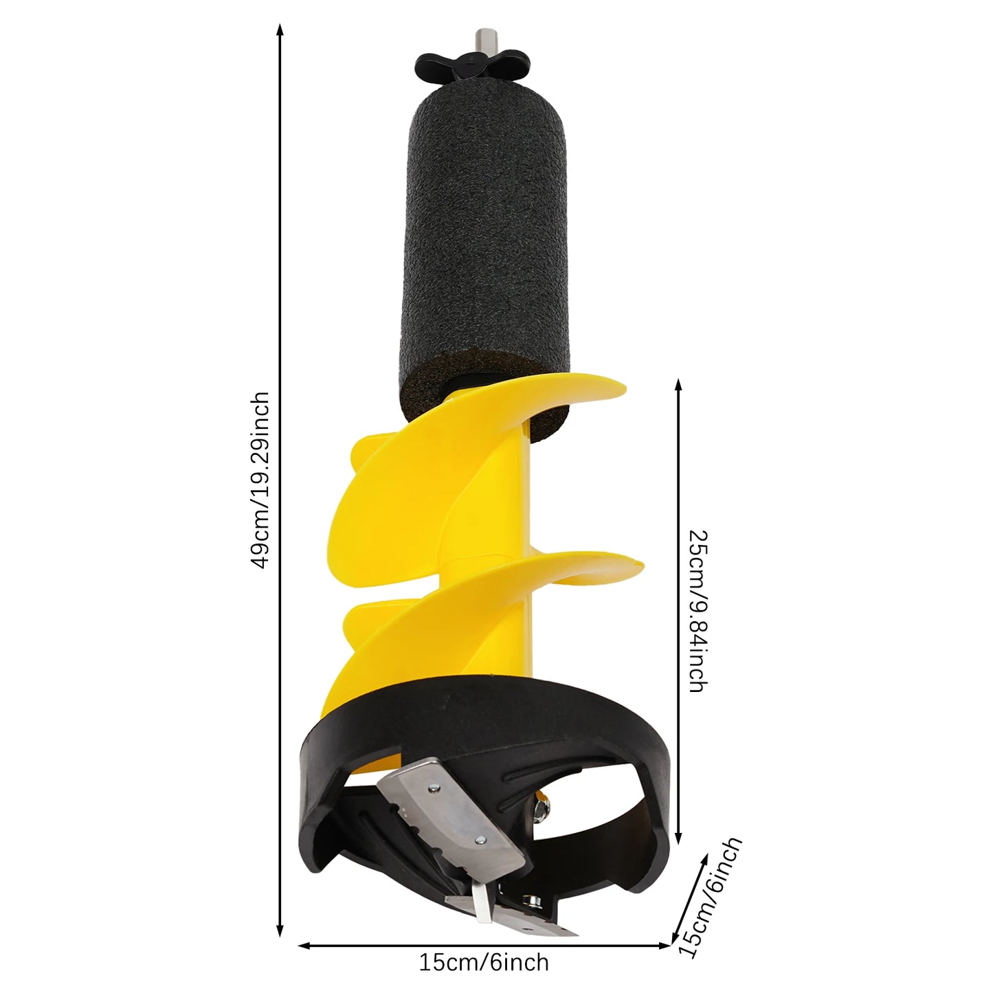 Hand Ice Auger, Foldable Ice Drill with 49cm Nylon Blade for Winter Fishing, Durable and Portable, Yellow