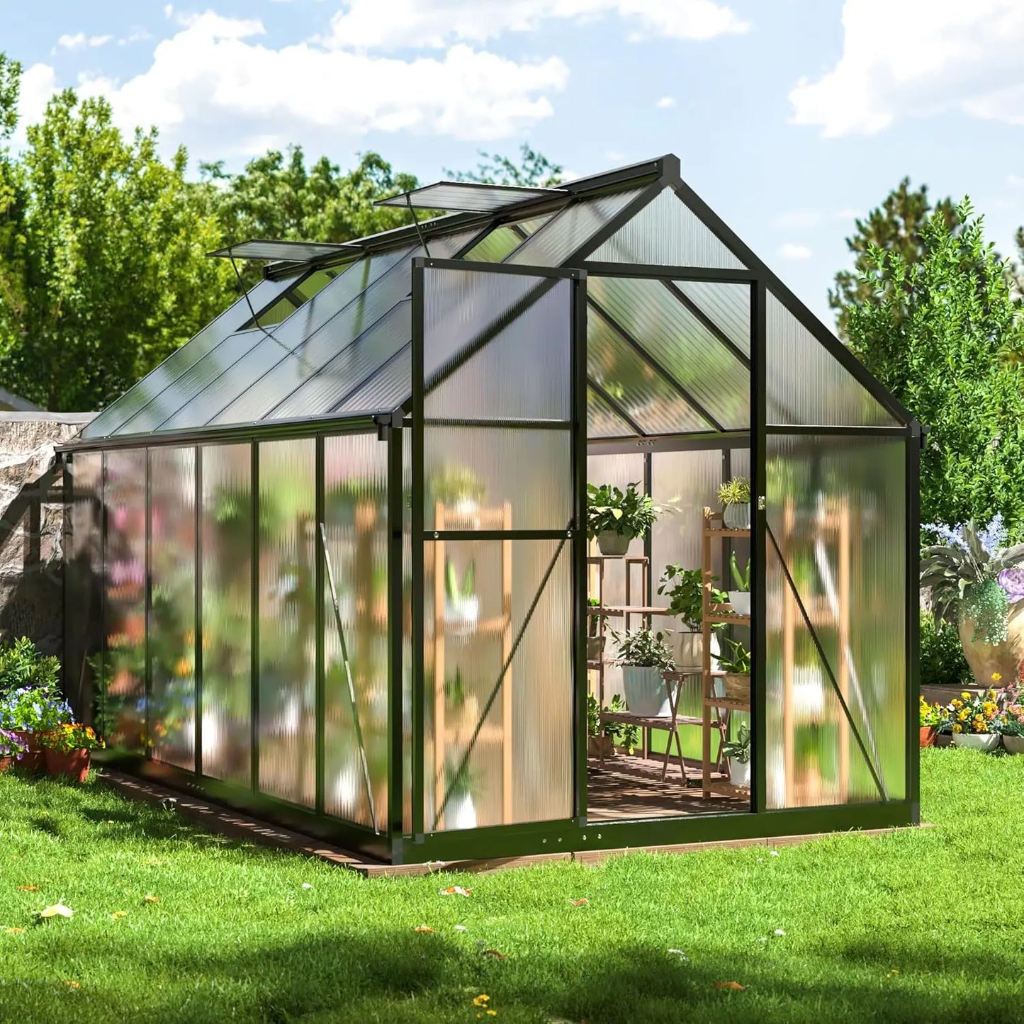 6x10.86FT Polycarbonate Greenhouse with Roof Vent Large Heavy Duty Aluminum Walk-in for Outdoor Garden Backyard, Custom