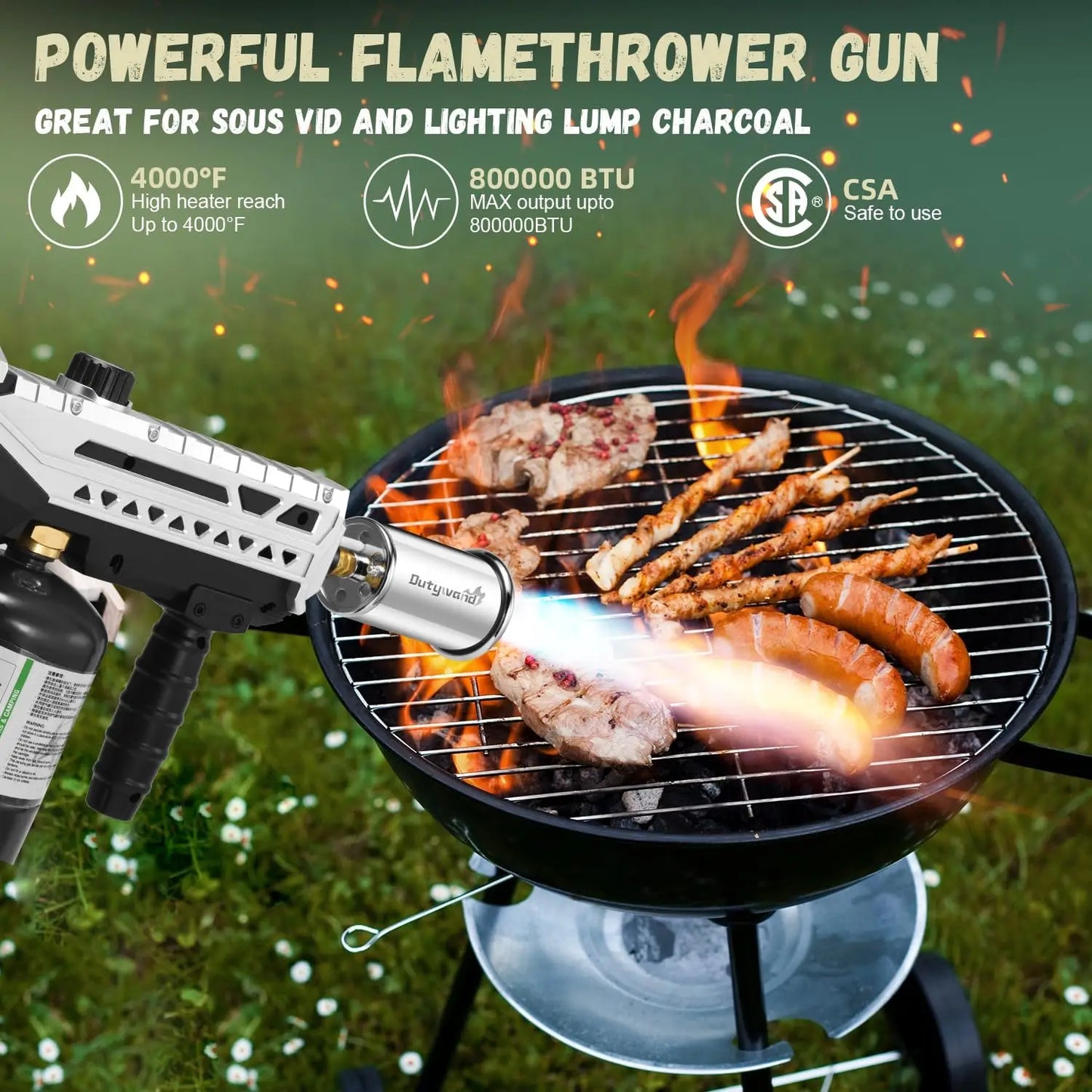 Adjustable Propane Grill Torch for BBQ, Campfire, Charcoal Grills - Tank Not Included