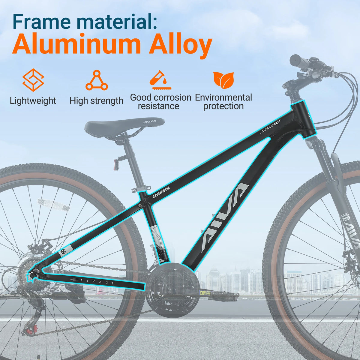 AIVA MT29FS 29 Inch Hardtail MTB, 21 Speed Mountain Bike, Adult Bicycle, Lightweight Aluminum Frame, Suspension Fork, Front & Rear Disc Brakes