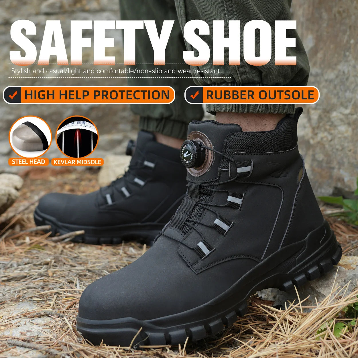 Waterproof Safety Boots Men Indestructible Steel Toe Work Boots Anti-smash Stab-resistant Safety Shoes Biker