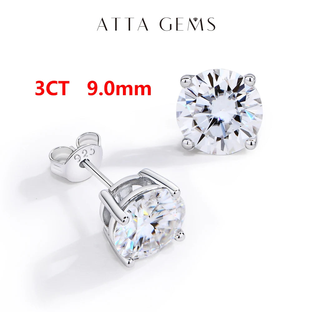 ATTAGEMS S925 Sterling Silver D VVS1 Moissanite Four Claw Earrings For Women Man Sparkling Wedding Jewelry Trendy Stud Earrings