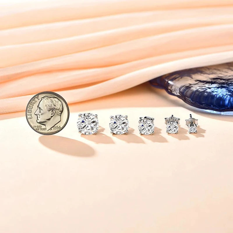ATTAGEMS S925 Sterling Silver D VVS1 Moissanite Four Claw Earrings For Women Man Sparkling Wedding Jewelry Trendy Stud Earrings