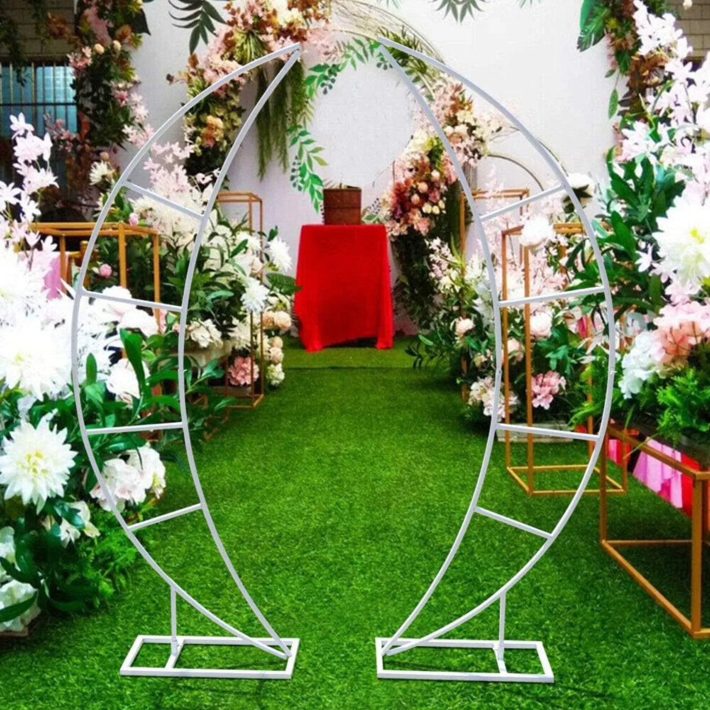 2 Pcs 2M White Crescent Arch Wedding Backdrop Stand Entryway Events Party Decor, Arch Background Stand for Wedding Anniversary Party Events Birthday Decoration, Graduation Decorations