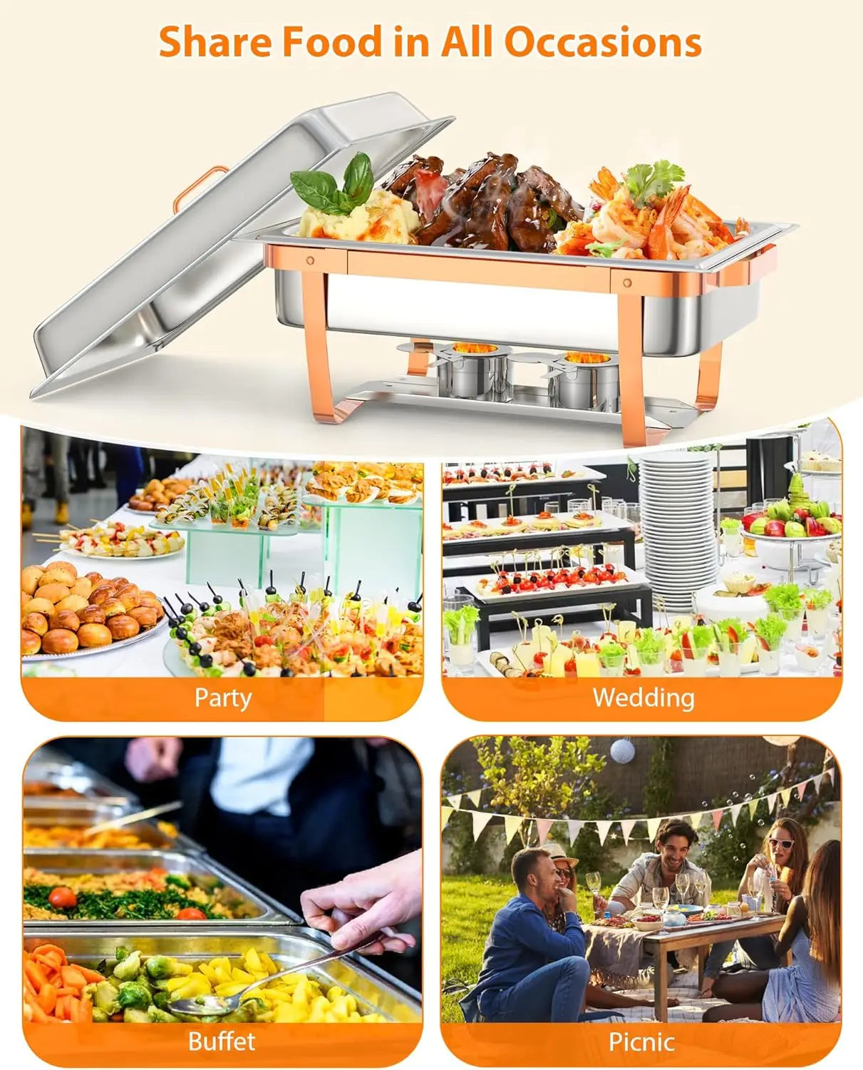 Chafing Dishes for Buffet,Rectangle Chafing Dishes Buffet Set,Stainless Steel Chafer and Food Warmer for Party wedding