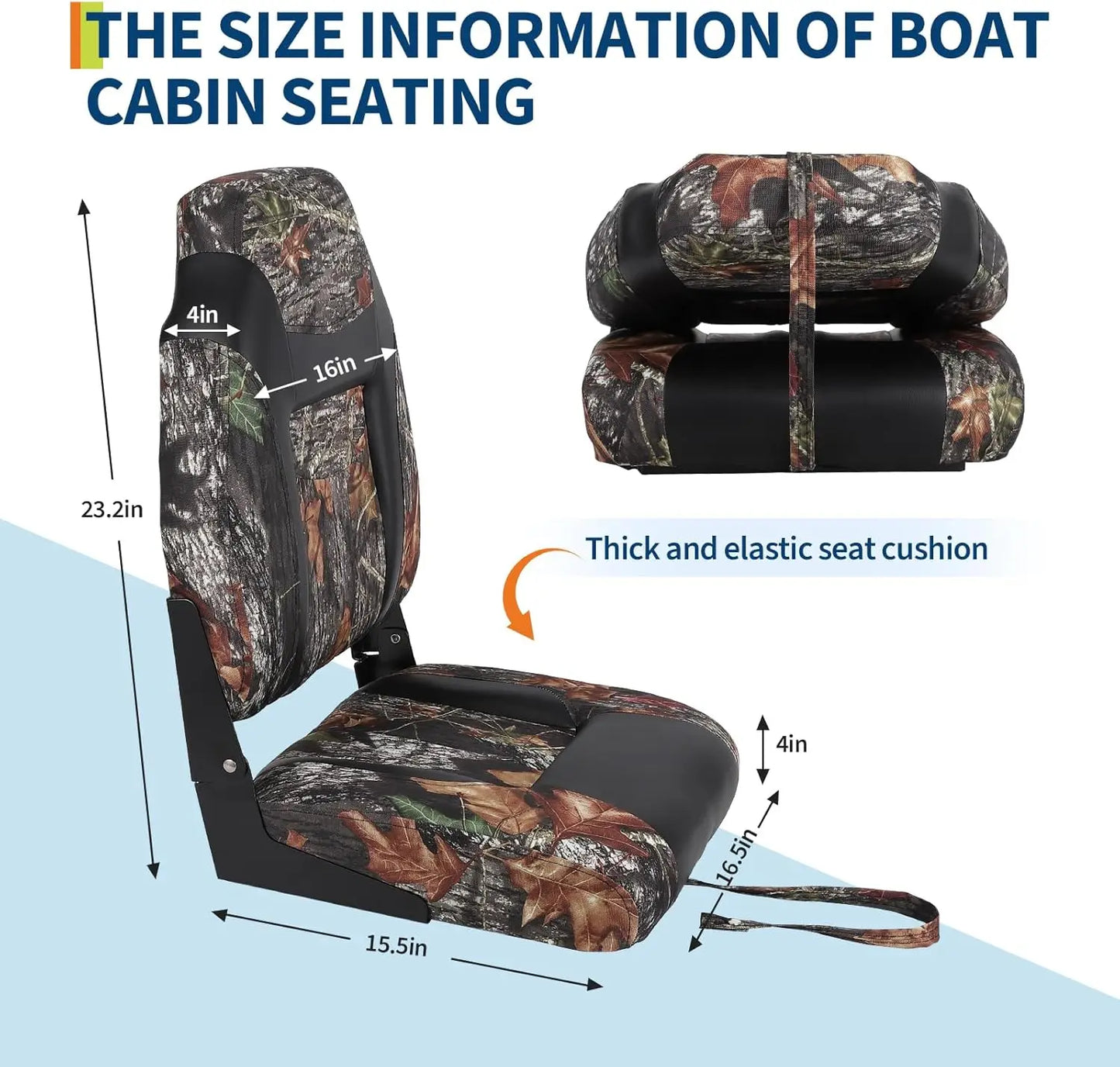 2 Pack High Back Folding Boat Seats,Thickened Sponge Padding, Waterproof, Folding Marine Chairs for Fishing, Canoe, Speedboat