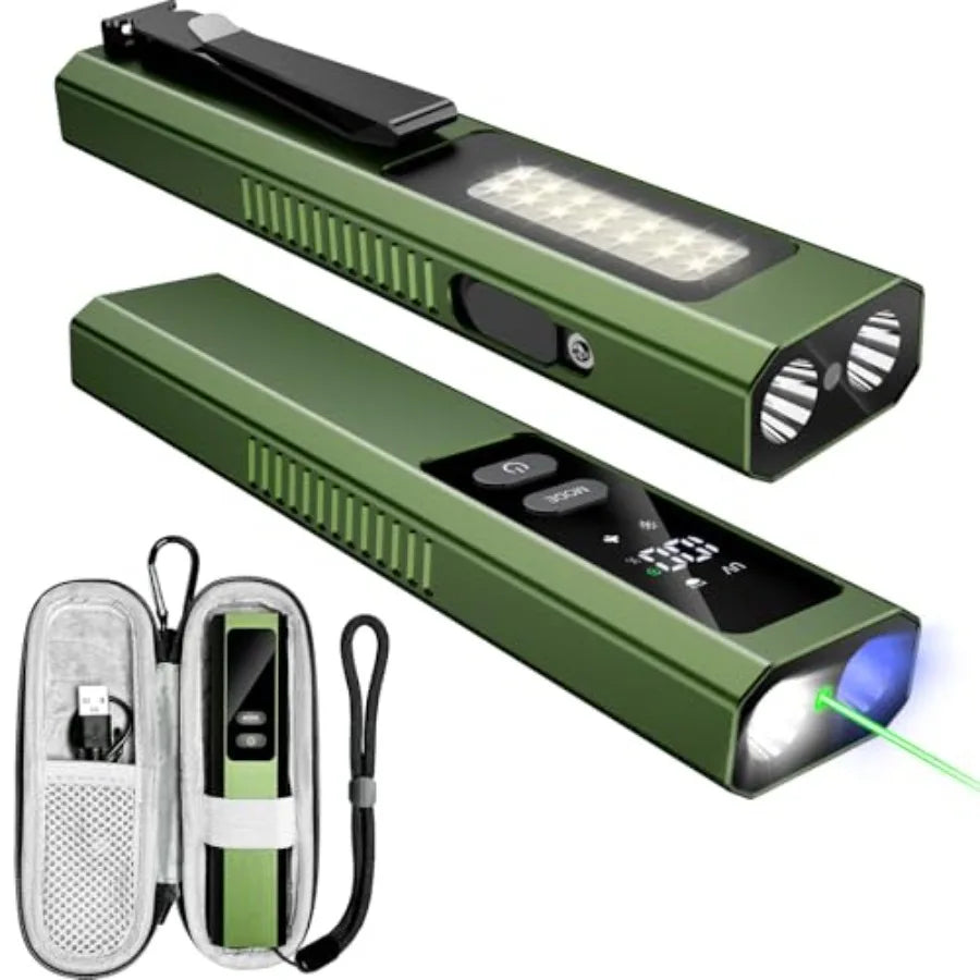 5IN1 EDC Flat Flashlight with Beam, 1000 Lumen Rechargeable Pocket Magnetic Work Light with UV Light, Side Light and Warning Li