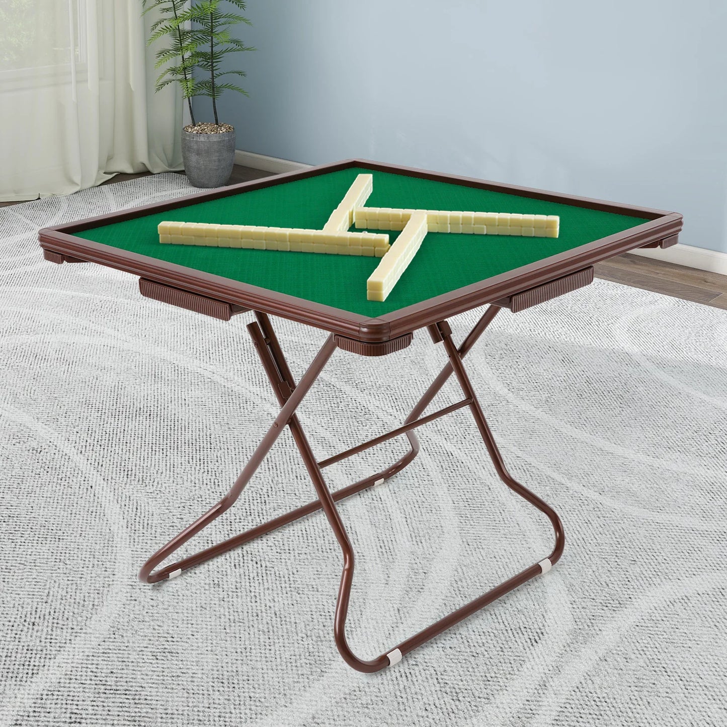 35in Foldable Mahjong Table, Mahjong Table with 4 Cup Holders & 4 Drawers for 4 People, Portable Mahjong Table Bearing 150kg