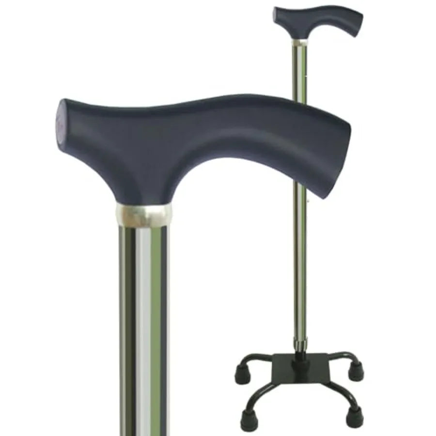 Adjustable Quad Walking Stick Cane with Comfortable Wood Handle