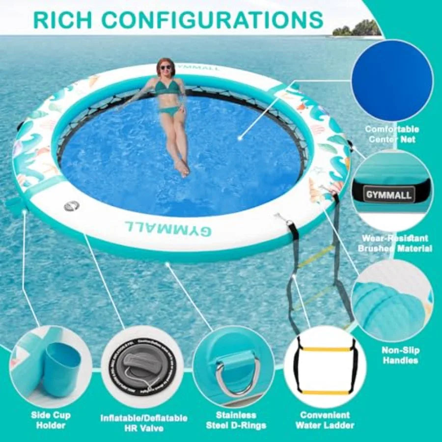 Inflatable Water Hammock Floating Dock 8 FT with Mesh Tanning Pool Raft Round Ring for Adults Sun Float Chill Platform for Lake