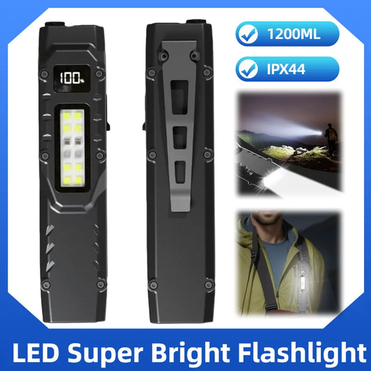 200M LED Super Bright Flashlight with Pen Clip Portable Pocket Flashlight IPX44 Waterproof Outdoor Emergency Light for Camping