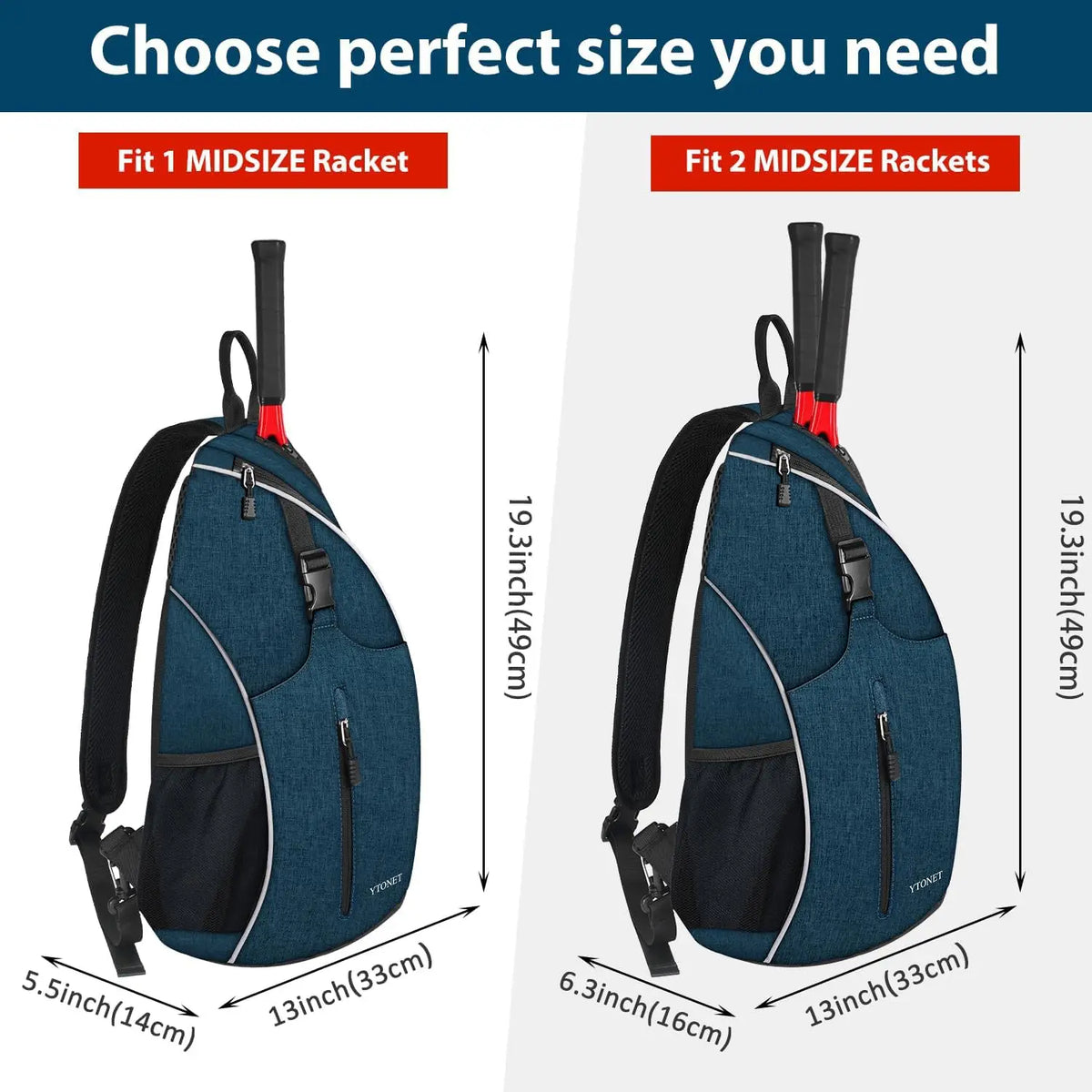 Tennis Sling Backpack Crossbody Water Resistant for Men Women, Compatible for Pickleball Badminton Rackets