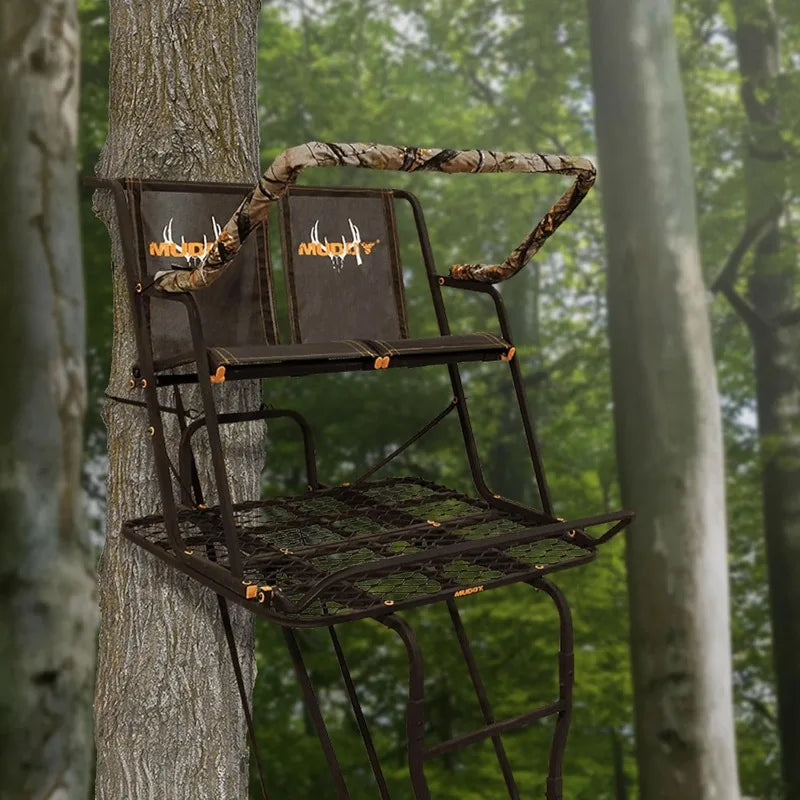 Muddy 2-Person Ladder Tree Stand for Deer Hunting, The Partner, 17' Tall, Black - Adjustable Climbing Treestand with Platform
