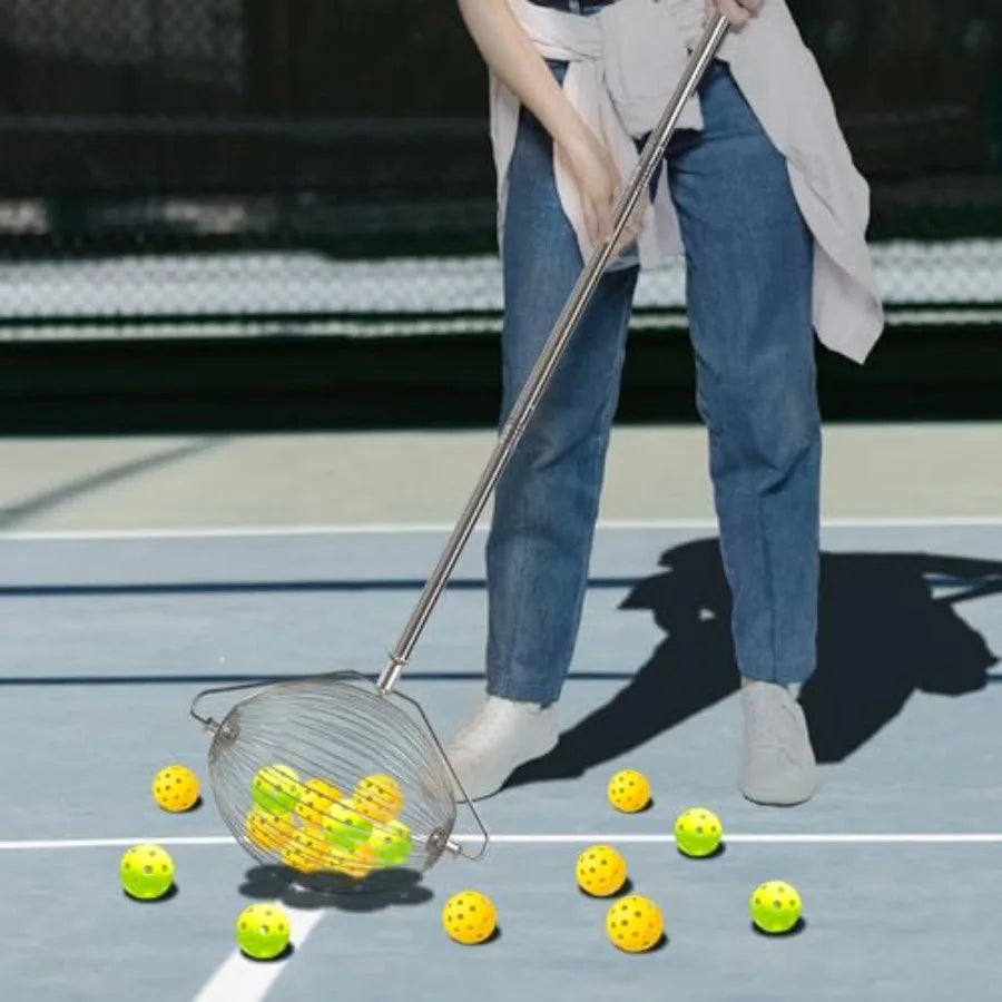 Tennis and Pickleball Ball Picker Upper, Extendable Lightweight Aluminum Retriever with Black Hopper, Ergonomic No-Bend Design