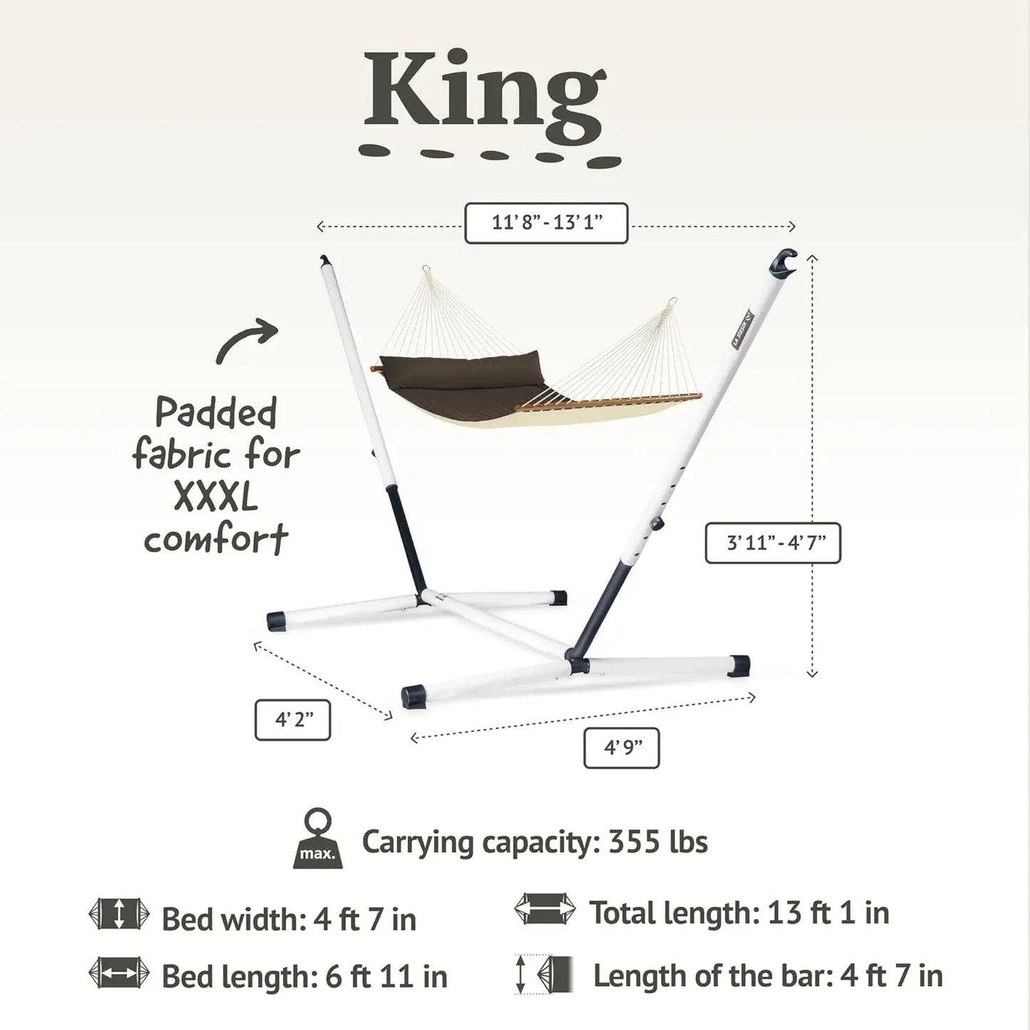 Quilted Hammock with Spreader Bar & Nautico Stand - Portable Weatherproof Large Outdoor Hammock with, Customized