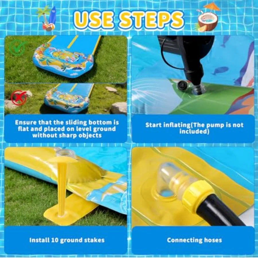 Backyard outdoor party application, heavy-duty PVC material, blue and yellow color, extra-long 40FT double slip and water slide
