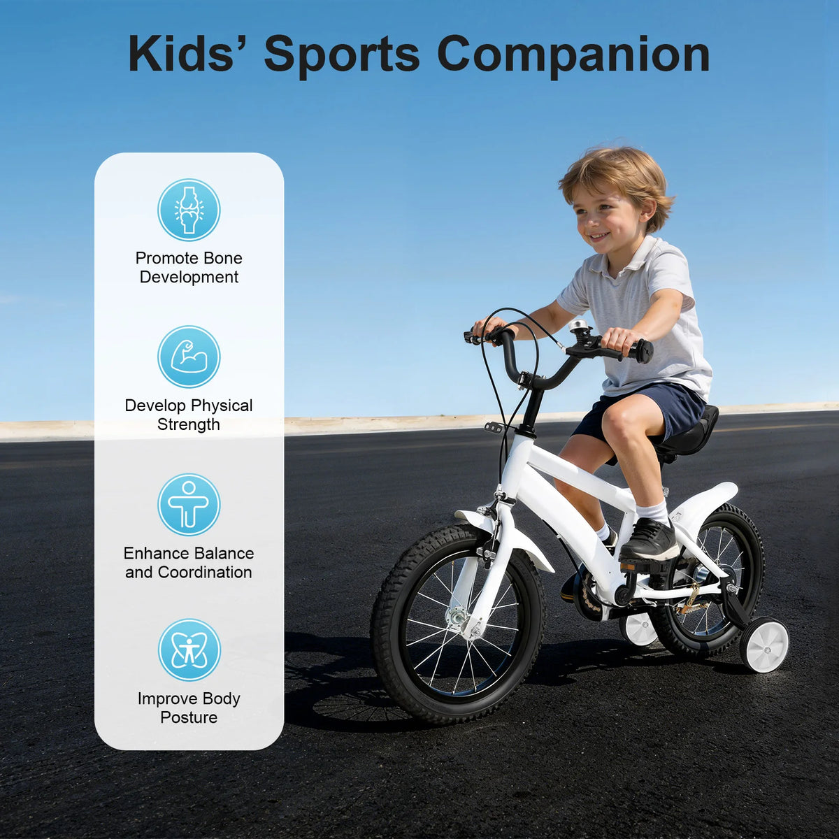 14 Inch Kids Bike w/ Training Wheels, Adjustable Seat Height Dual Brakes Children's Bicycle Kids Learning Bicycle for Boys Girls