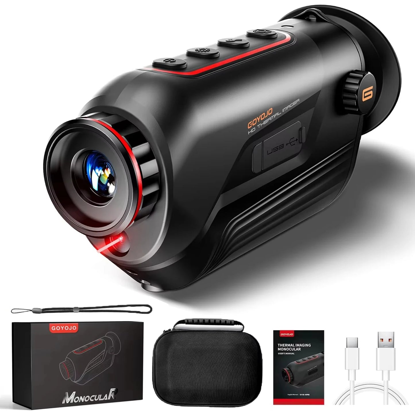 GOYOJO G210 Infrared Thermal Imager Night Monocular Hunting Monocular 10mm Focal Lens, IP65 With Screen Crosshair Aiming Video Recording App Connectivity