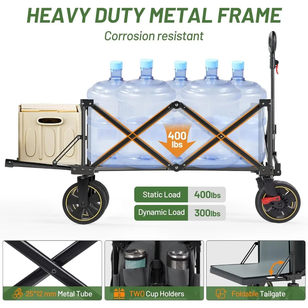 49-inch Extra-long Folding Stroller with Tailgate and Brake, 250-liter Capacity All-terrain Stroller