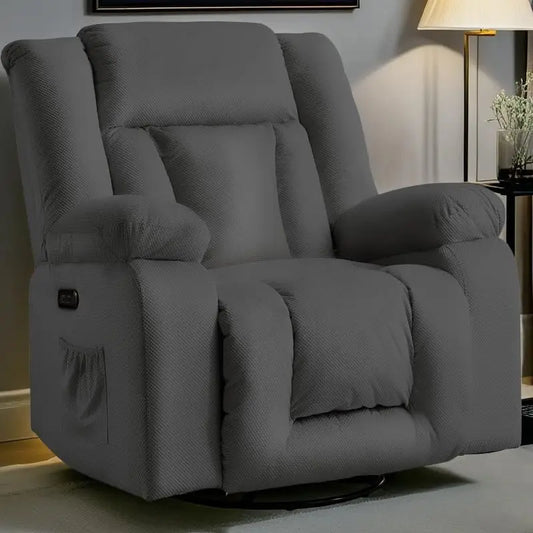 Oversized Power Recliner Chair,Electric Glider Reclining with Massage and Heating,Waffle Fabric Rocker Recliner with Side Pocket