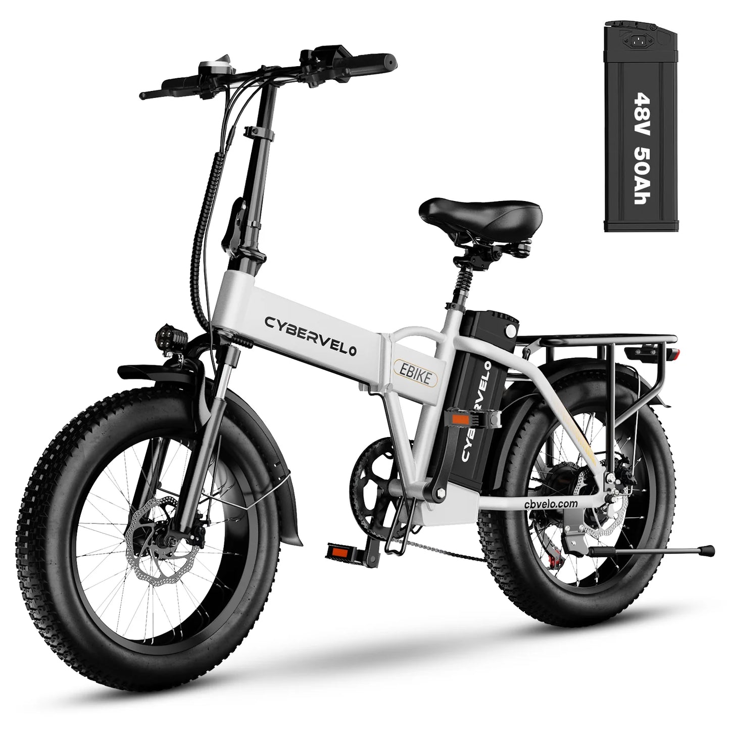 1000W Electric Bike for Adults Cybervelo EK4 Folding 48V 20Ah 30+MPH 80Miles 20" Fat Tire 7-Speed Off Road E-bike