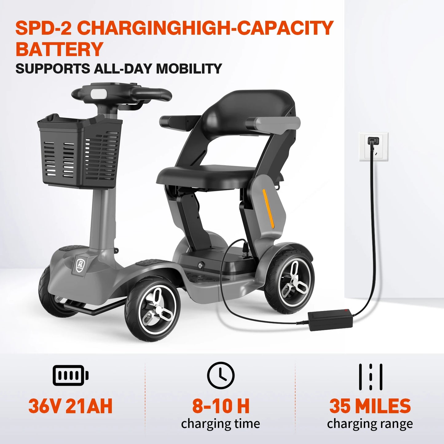 Gray Foldable Portable Mobility Scooter Lightweight All Terrain Compact Design Suitable For Seniors And Adults Easy To Fold Ideal For Travel Daily Outdoor Use Stable Comfortable Structure Easy To Control For Daily Commute And