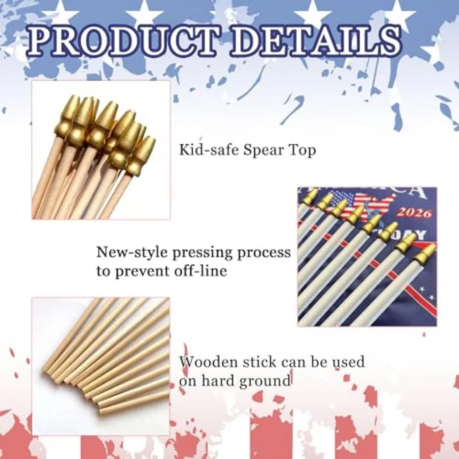 12 Pack 250th Anniversary USA Flag 250 Years of Birthday Small American Handheld Flags on Stick, 4th of July Outside Decoration