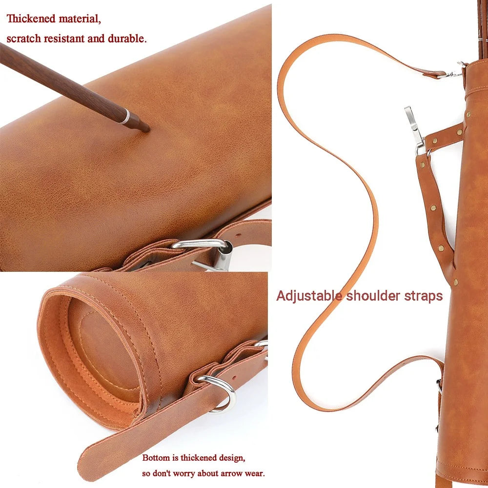 Archery Quiver Portable Faux Leather Shoulder Bag Adjustable Strap for Compound Recurve Bow Hunting Shooting and Target Practice