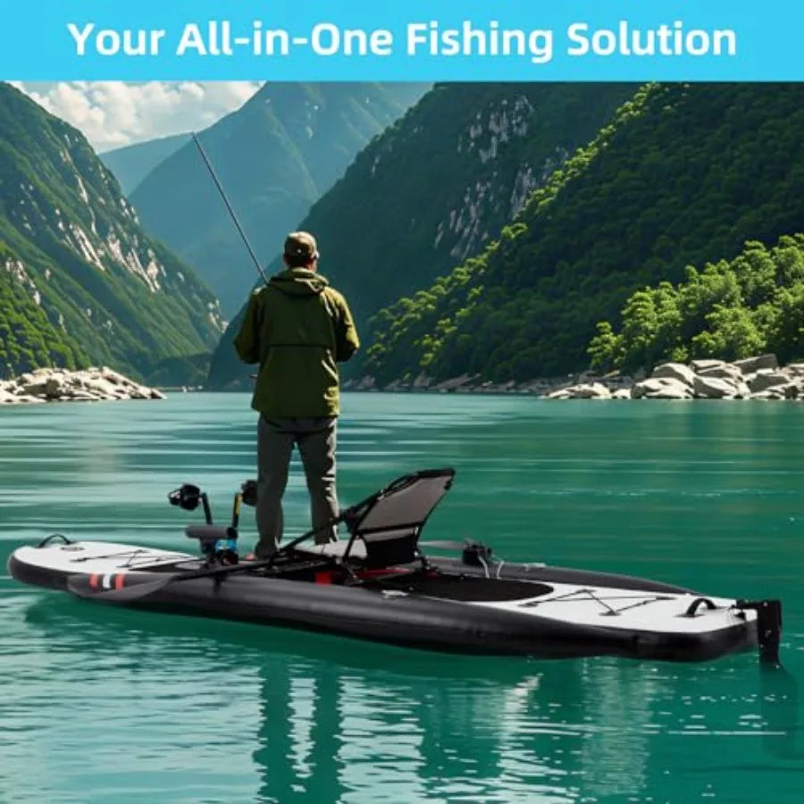 Inflatable Kayak For Fishing, Premium PVC, Blue, 12 Feet With Pedal System, Portable Lightweight Design With Rudder, Aluminum S