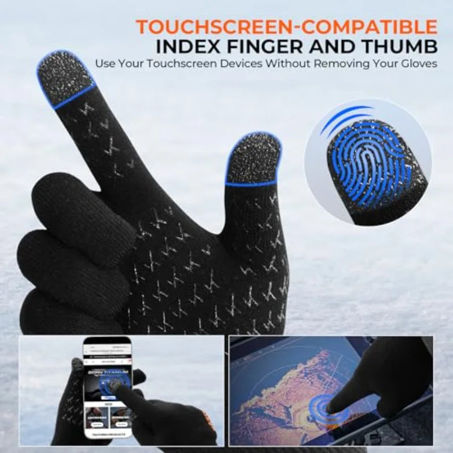 HydroFlex Waterproof Fishing Gloves Touchscreen Compatible Non-Slip Palm 4-Way Stretch Extended Cuff for Winter and Ice Fishing