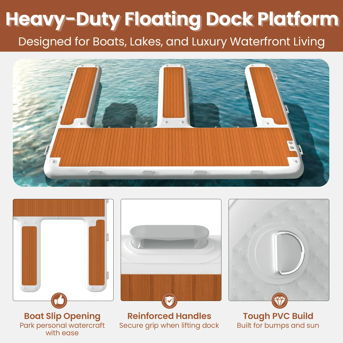 Inflatable Jet Ski Dock 13x10ft, E-Shaped Floating Platform, Thick PVC with Non-Slip EVA Deck for Boat, Ocean & Lake Use