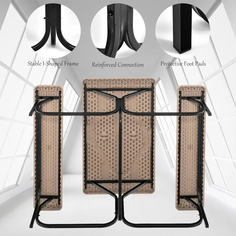 Picnic Table Bench Set Outdoor Camping All Weather Metal Base Wood-Like Texture Backyard Poolside Dining Party Garden