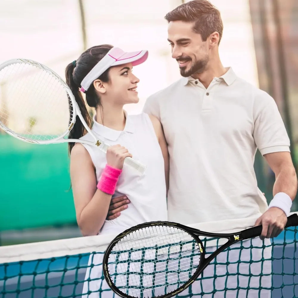 Tennis Rackets - Super Value Set with Pre-Strung, Comfortable Handle, 27'' Tennis Racquet for Beginner, Includes 4