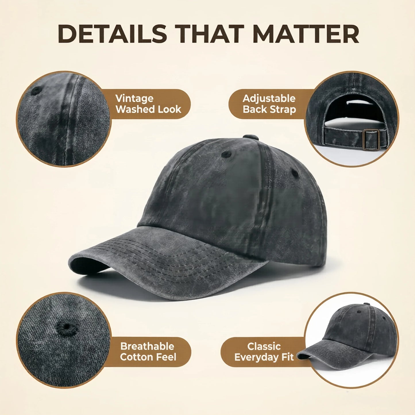 Personalized Vintage Washed Baseball Cap, Custom Name Logo Text Dad Hat, Adjustable Casual Hat for Men Women, Printed in USA