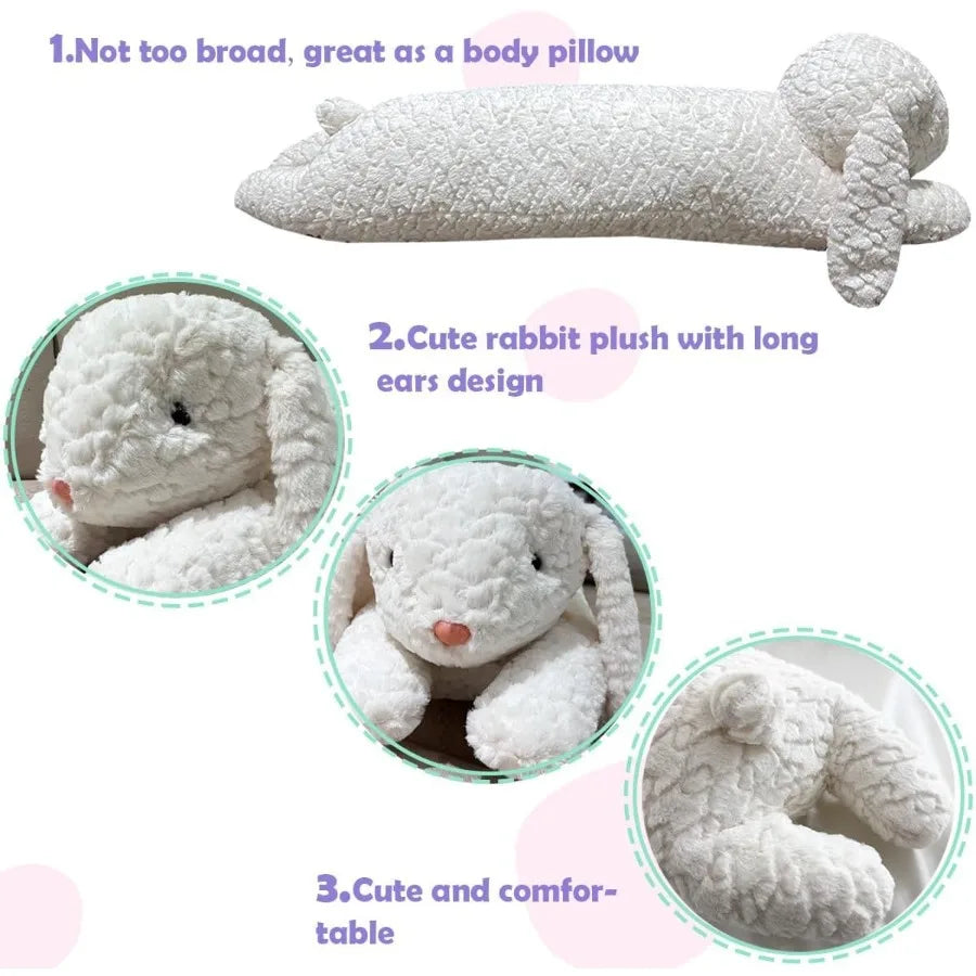 Hofun4U Rabbit Plush Pillow Long Body Stuffed Animal White 47 inch Gift for Adults