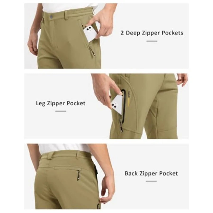 TBMPOY Men's Snow Pants Fleece Lined Hiking Winter Waterproof Softshell Ski Outdoor Insulated Climbing Pants Zipper Pockets
