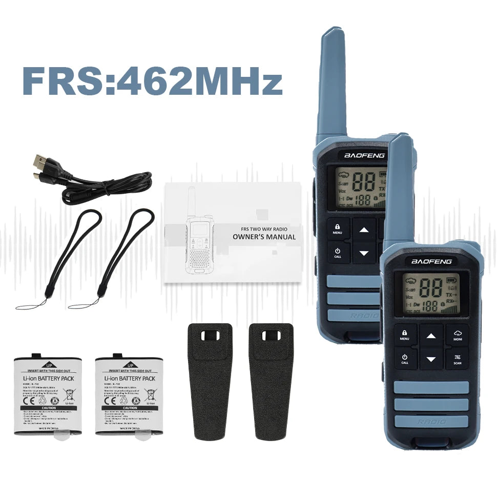2pcs Baofeng FR-22A F22 Mini Walkie Talkies with Type-C Charger, 462MHz UHF/VHF Two-Way Radio, LCD Screen & NOAA Weather Alerts,