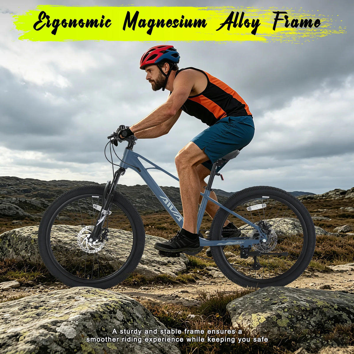 AIVA KNIGHT24 24 Inch Hardtail Mountain Bike, 7-Speed MTB, Bicycle for Teens & Adults, Lightweight Magnesium Frame, Suspension Fork, Front & Rear Disc Brakes
