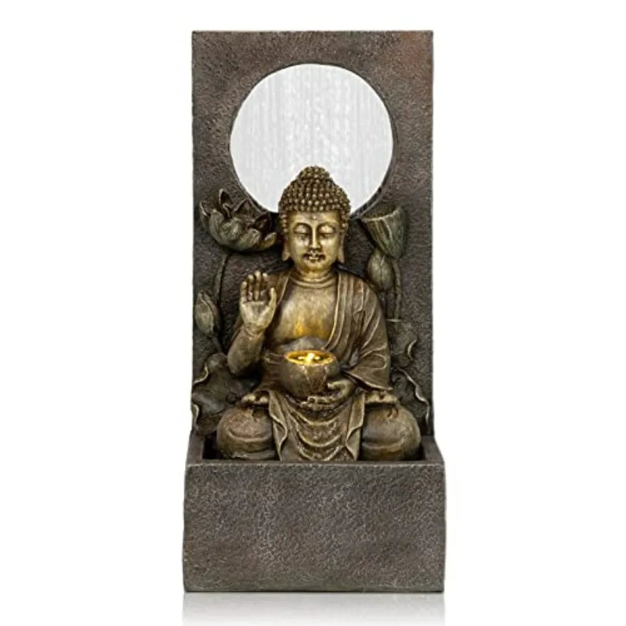Buddha Waterfall Fountain Outdoor Freestanding Relaxing Water Fountain Asian Zen Fengshui Patio Garden Backyard Decking Home De