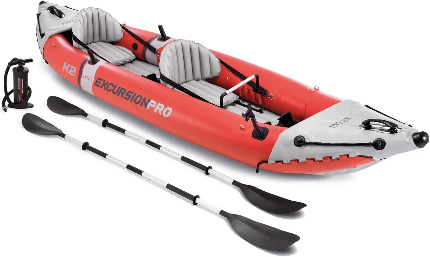 68309EP Excursion Pro K2 Inflatable Kayak Set: Includes Deluxe 86in Kayak Paddles and High-Output Pump – SuperTough PVC