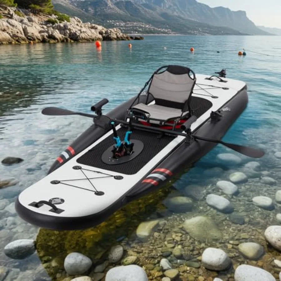 Inflatable Kayak For Fishing, Premium PVC, Blue, 12 Feet With Pedal System, Portable Lightweight Design With Rudder, Aluminum S