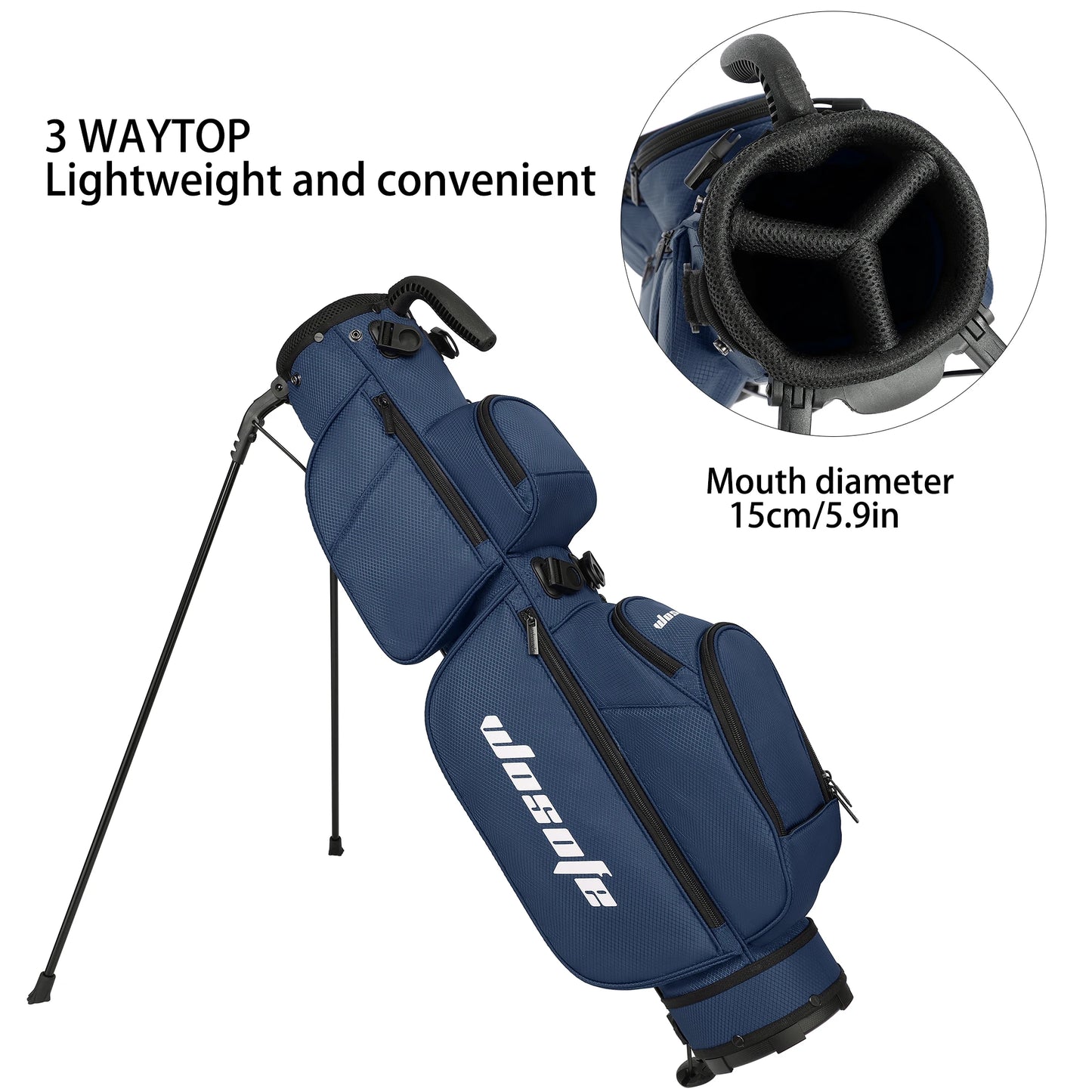 Lightweight Golf Stand Bag - 3-Way Dividers, Fits 5-9 Clubs - Small Sunday Bag for Men & Women, Par 3, Driving Range & Executive