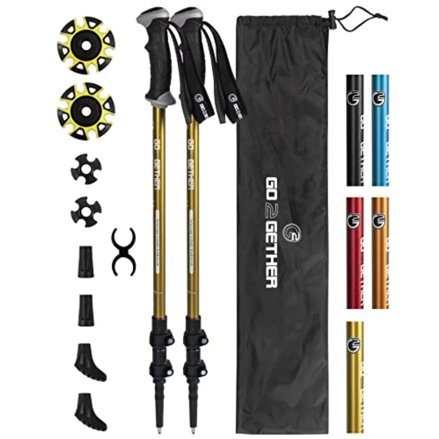Aluminum Trekking Poles - Quick Adjustable Locks, Comfort Handle, Padded Strap, Snow Baskets - Walking Sticks Suitable for Hiki