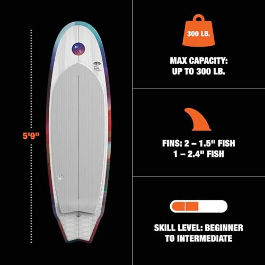 Landlock Longboard-Inspired Wake Surf Board 5'9 for Beginners to Intermediate Riders Catching All Waves Behind the Boat Blue