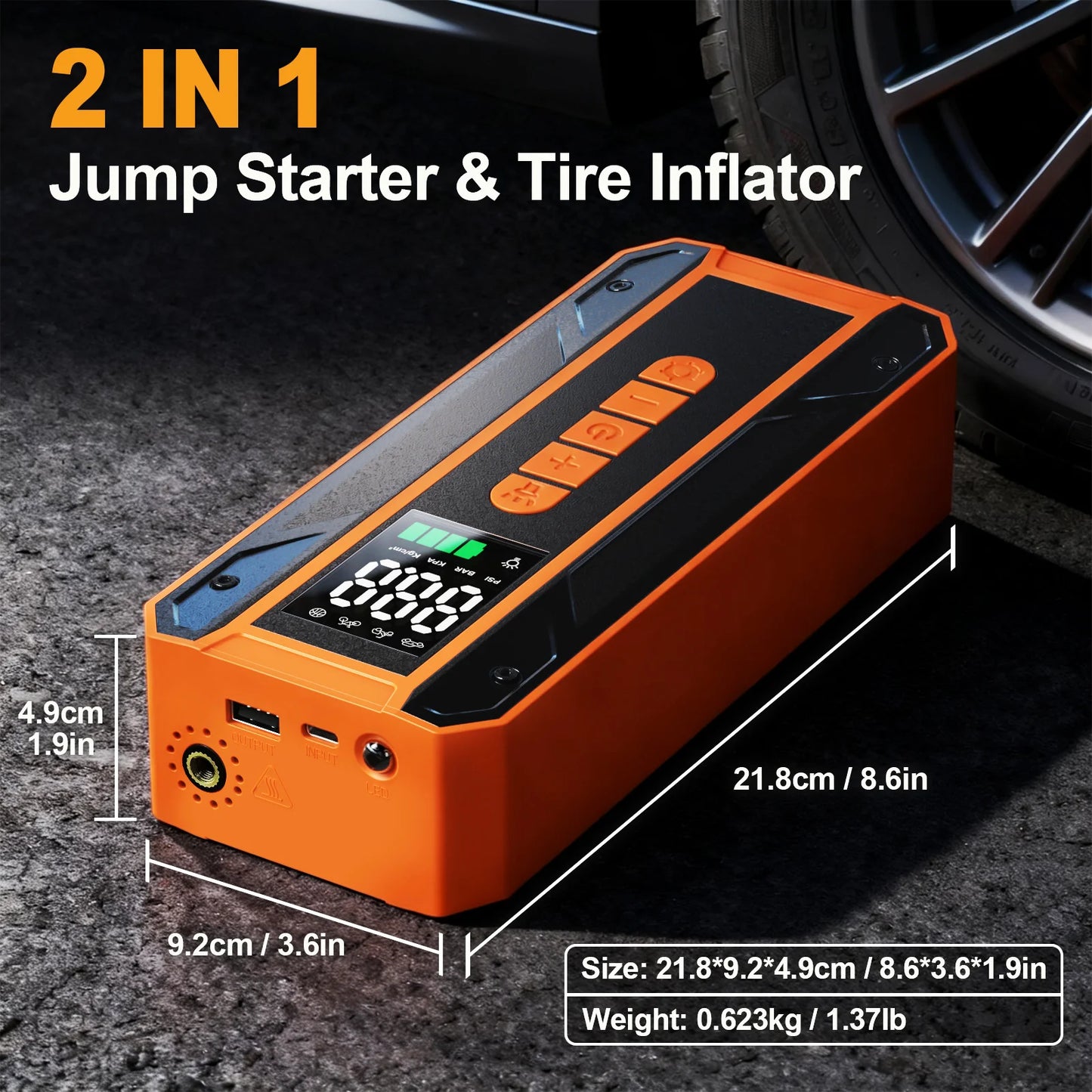 3000A Jump Starter & 150PSI Cordless Air Pump Combo for Car, Motorcycle, Bike, Ball - Portable Power with LED Light