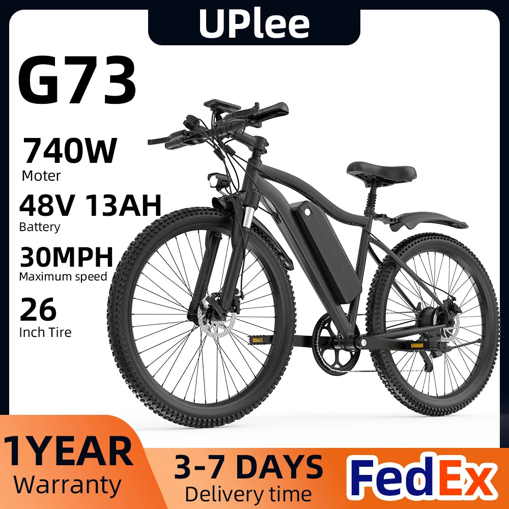 UPlee G73 Electric Bike Adults Electric Bicycle Peak 740W 48V 13AH e bike 26" Fat Tire Mountain Bike 25mph Electric Dirt Bike
