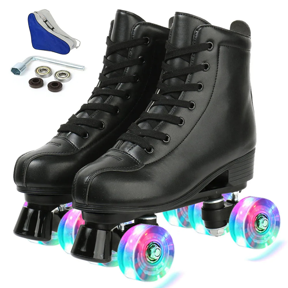 Outdoor Skating Sport Shoes PU Leather Roller Skates Skating Shoes Quad Skates Sneakers Beginner Men Women Roller Skating Shoes